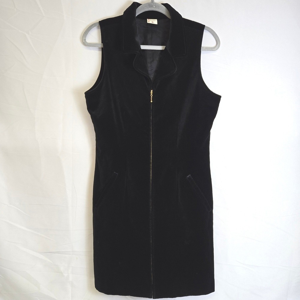 Hanna Andersson Black Velvet Sleeveless Dress Front Zip Party Classic Women's‎ 8